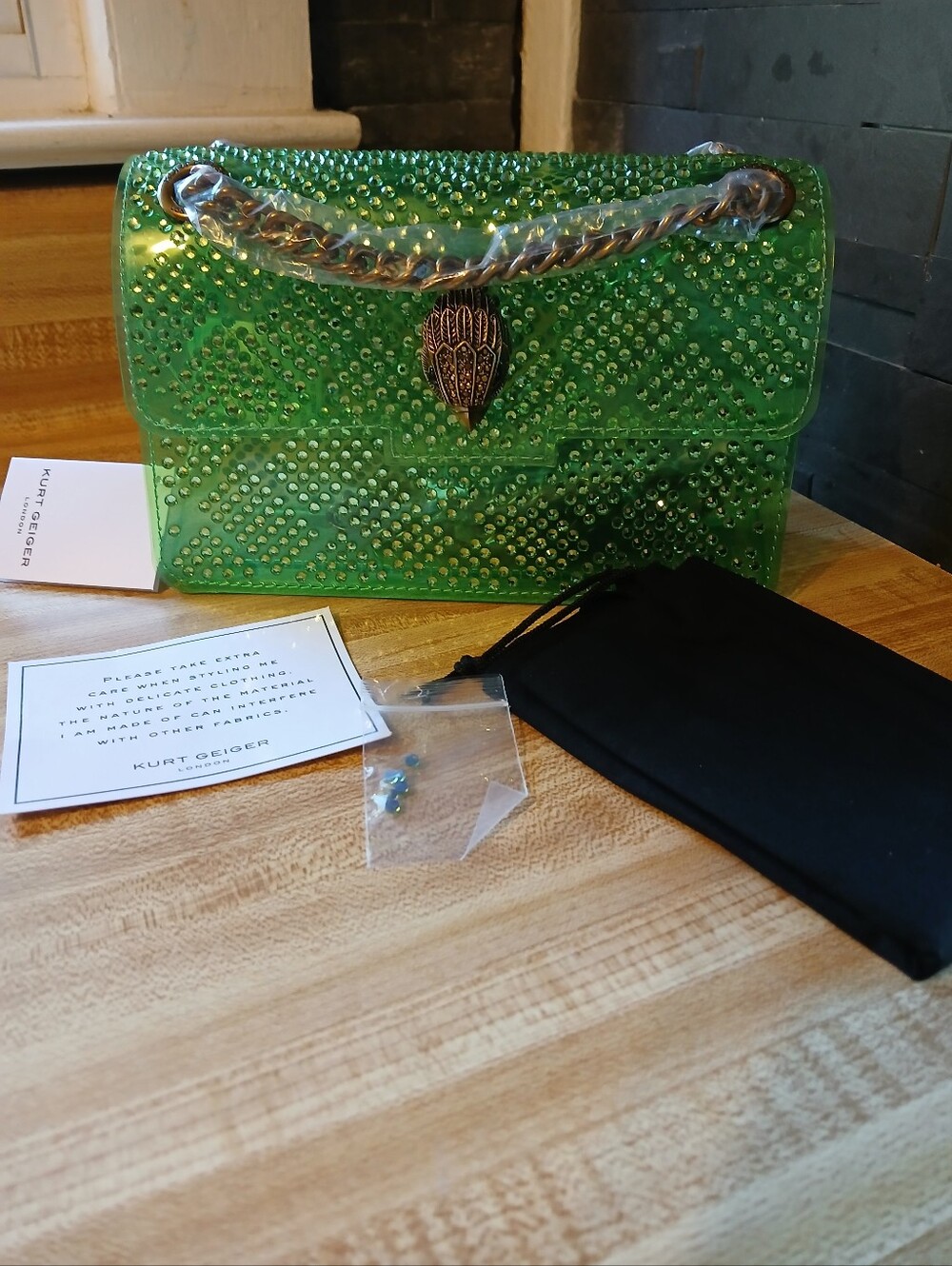Kurt Geiger NWT Green Rhinestone Kensington & Dustbag *Stadium Friendly"